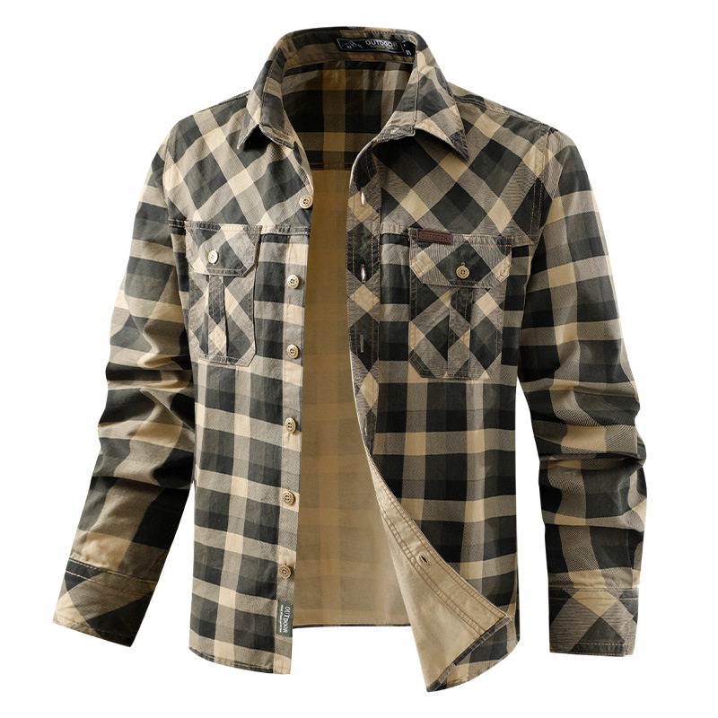 Flannel Shirt Lined - Retro werkkleding geruit overhemd voor heren,